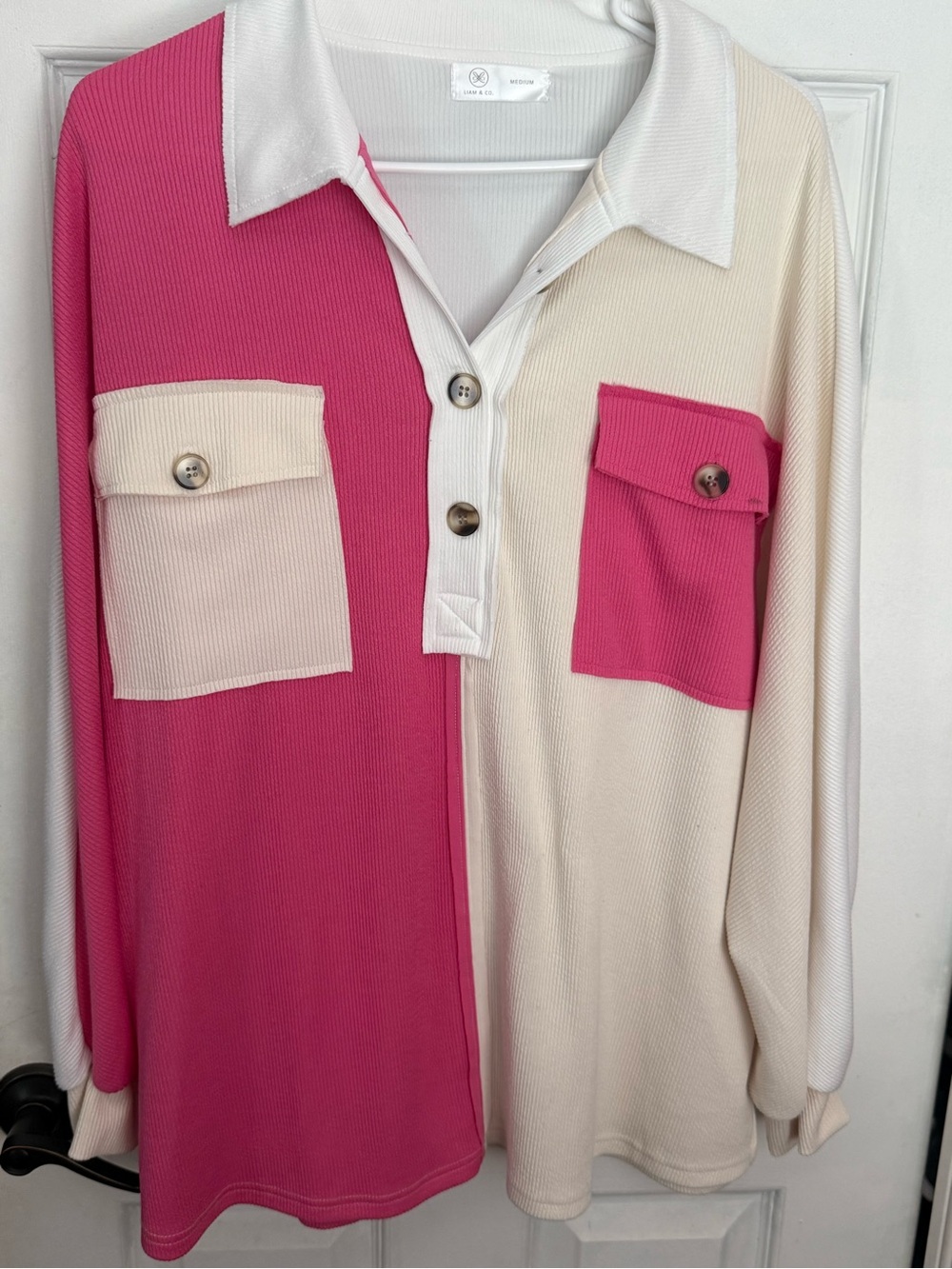 Colorblock Pink and Cream Collared Sweater Shirt